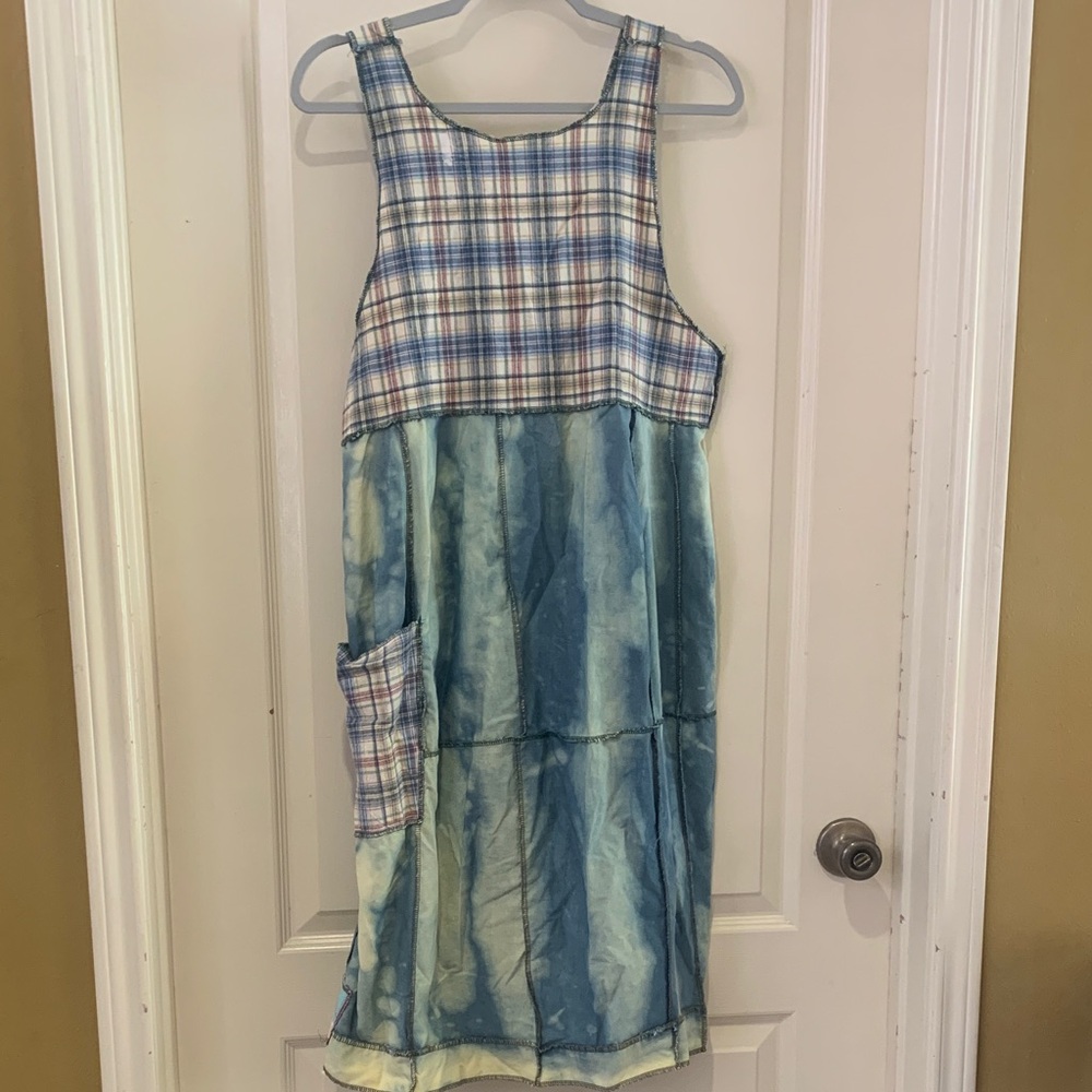 Narci Lee Upcycled Plaid and Tie-Dye Sleeveless Dress
